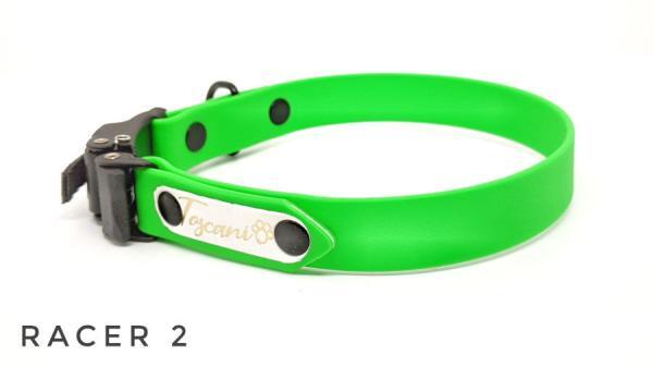 collare cane a sgancio rapido racer 2 colore verde fluo con minuteria nero dark vista laterale toscani store