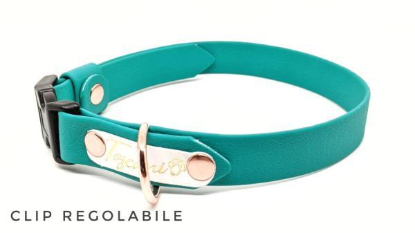 collare cane clip regolabile colore smeraldo minuteria oro rosa clip di plastica particolare anello D toscani store