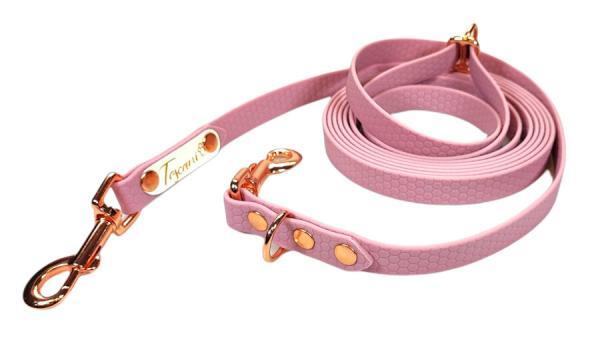 guinzaglio Qui cipria moschettoni oro rosa regolabile al centimetro ideati da toscani store per cani addestramento hiking e passeggiate