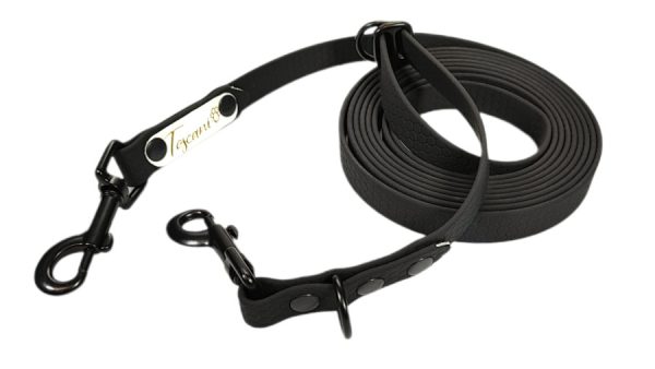 guinzaglio Qui nero dark moschettoni neri regolabile al centimetro ideati da toscani store per cani addestramento hiking e passeggiate