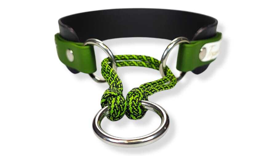 collare working dog utilità vista su chiusura a semi scorrimento martingala in acciaio resistente alla ruggine colore verde tan per cani da lavoro o difesa toscani store