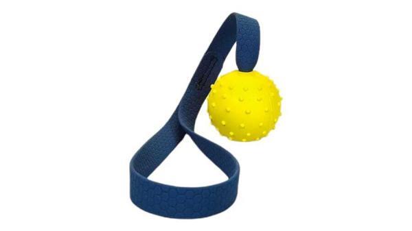 palla riccio da 5cm gioco per cani da lanciare o per contesa in gomma solida e resistente palla gialla e fettuccia waterproof ottanio toscani