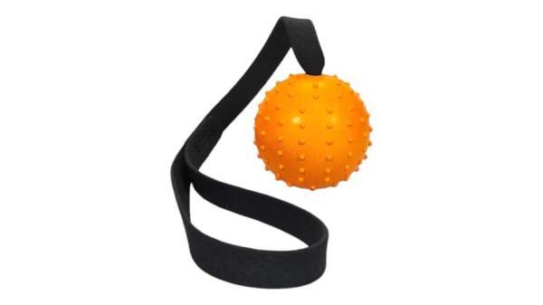palla riccio da 7cm gioco per cani da lanciare o per contesa in gomma solida e resistente palla arancio e fettuccia waterproof nera toscani