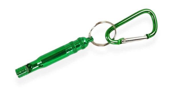 fischietto in alluminio anodizzato verde per richiamo e addestramento del cane da caccia con moschettone udibile a 400mt toscani store