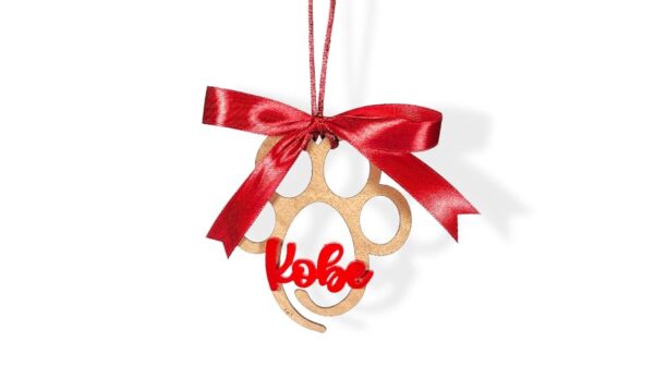 addobbo di Natale personalizzato con zampa di legno per Cane Gatto con nome Kobe plexyglass toscani store