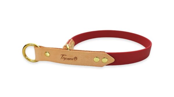 Collare per cane in cuoio e fettuccia waterproof pvc modello retriever genuina e vinaccia ottone v1 toscani store