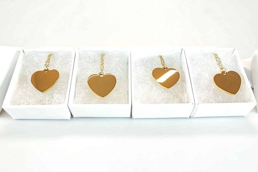 collane in acciaio specchio oro dorata forma cuore 4x per incisione laser fronte toscani store