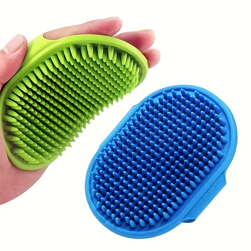Spazzola dentata per cane e gatto da usare con una mano regolabile in gomma toscani store colore verde e blu
