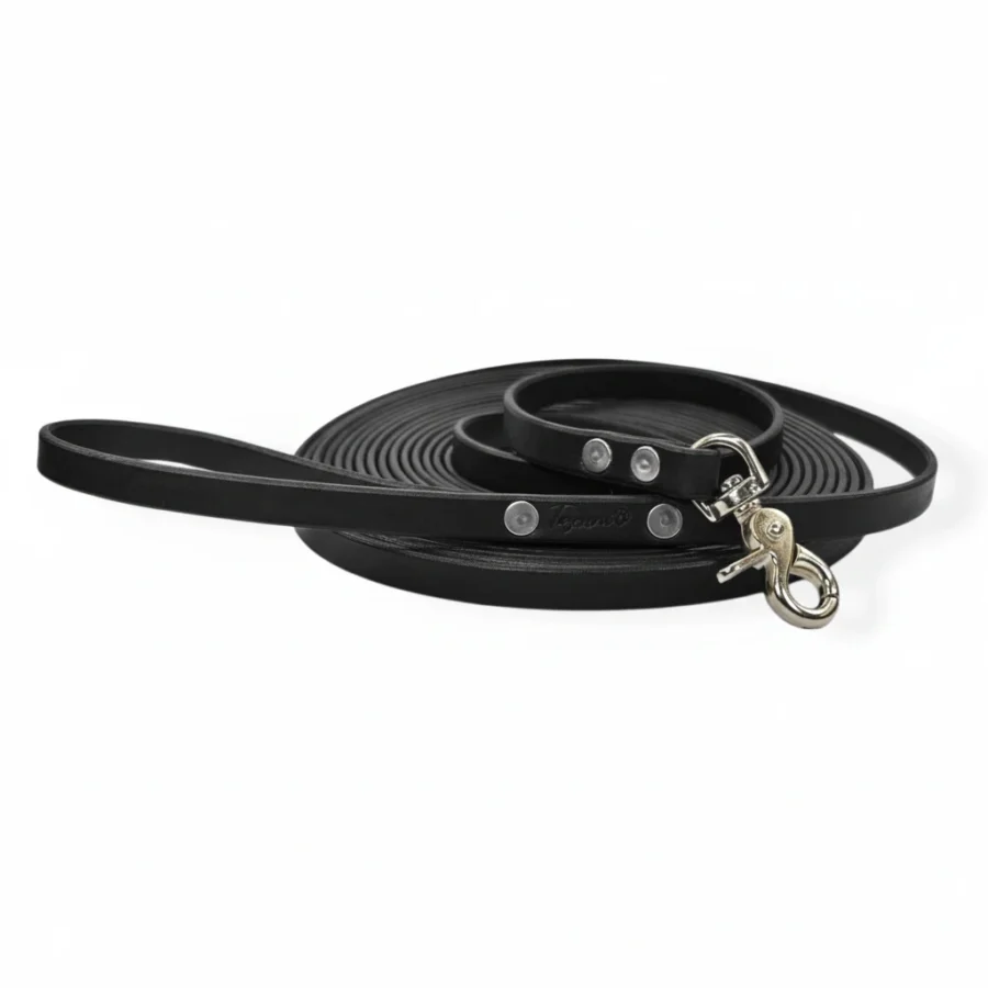 longhina da 7 metri in cuoio 13mm colore nero per mantrailing addestramento del cane toscani store