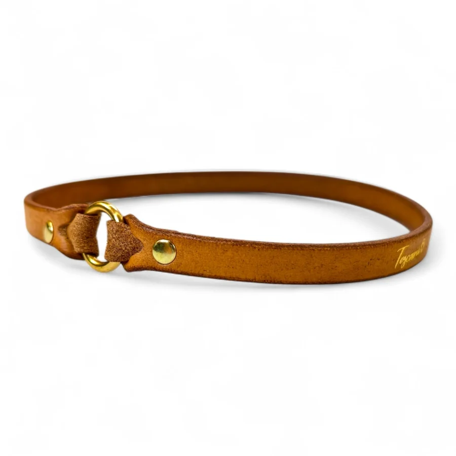 collare per cani e gatti porta medaglietta in cuoio colore beige realizzato su misura da toscani store