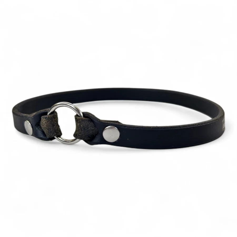 collare per cani e gatti porta medaglietta in cuoio colore nero realizzato su misura da toscani store