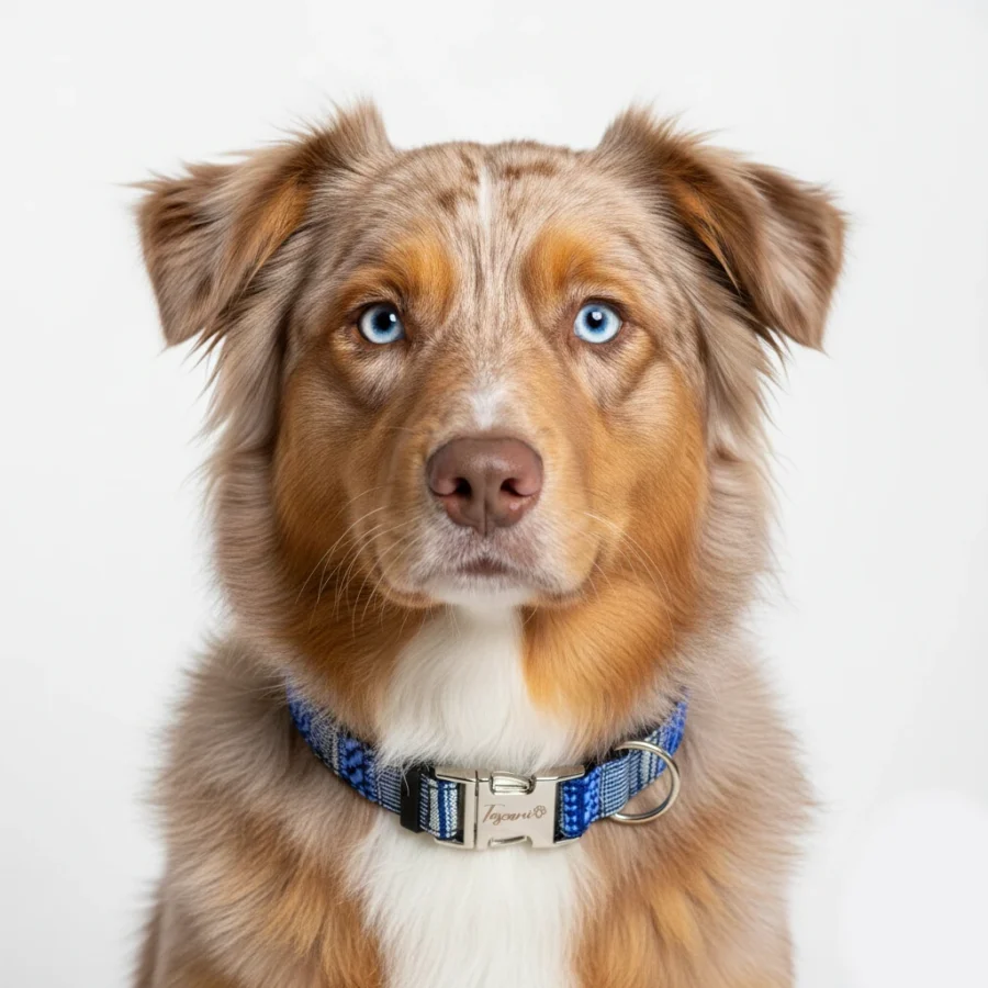 australian shepperd che indossa collare era blu con fantasia etnica regolabile super sicuro toscani store