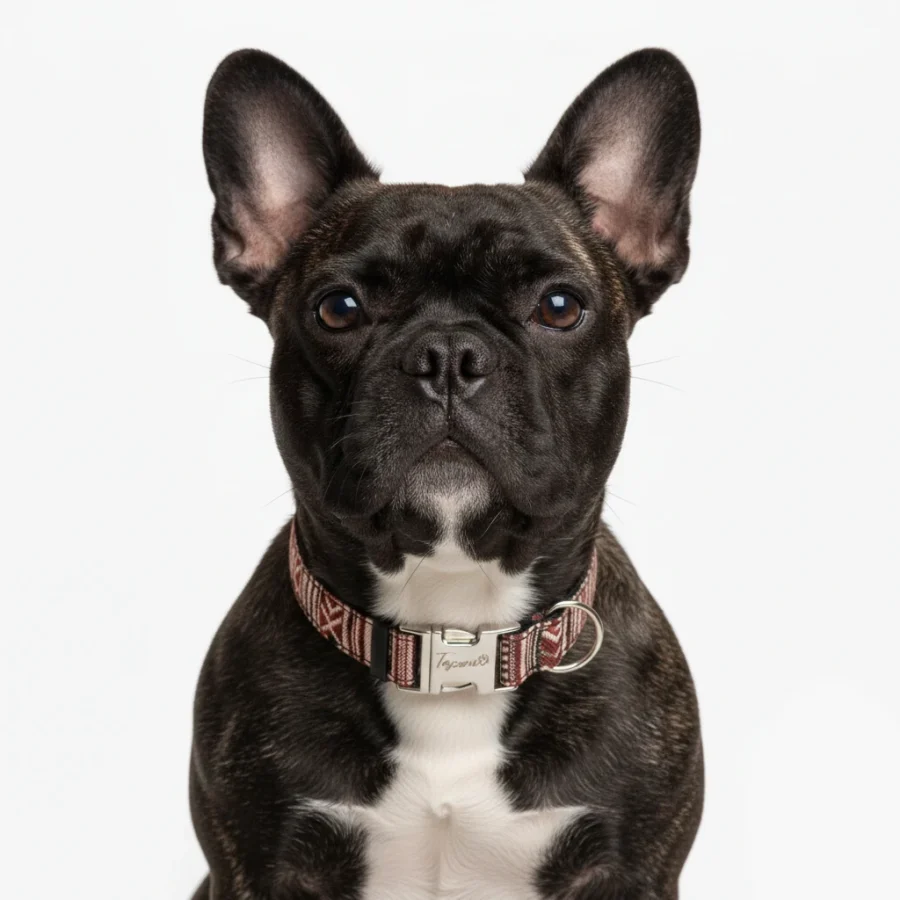 bull dog francese che indossa collare era ciliegia con fantasia etnica regolabile super sicuro toscani store