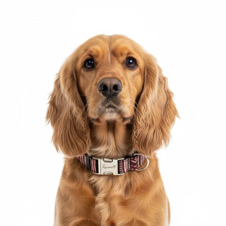 cocker spaniel che indossa collare era ciliegia con fantasia etnica regolabile super sicuro toscani store