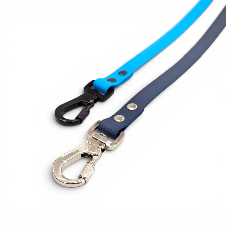 moschettoni di sicurezza a baionetta 20mm zinco argento e nero su guinzagli waterproof toscani store fronte